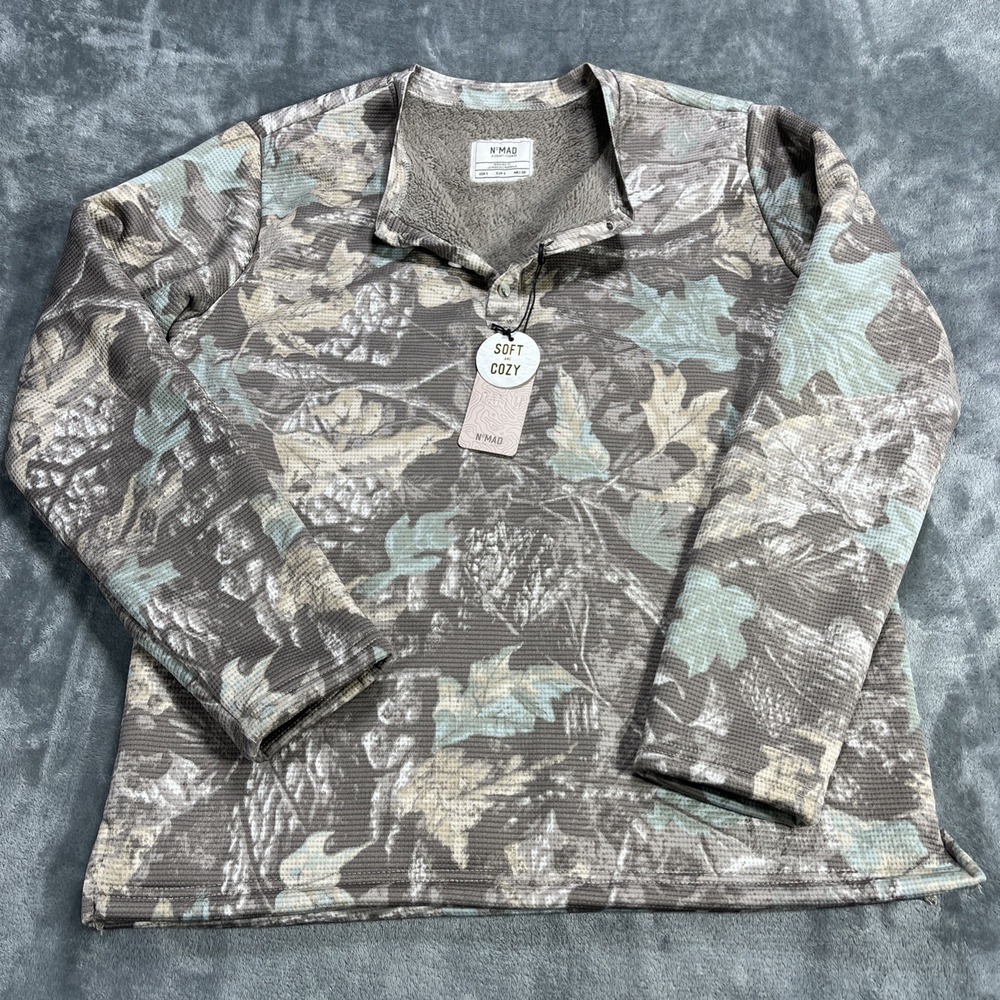 Nomad Pullover Sweater Mens S Camo Sherpa Line Waffle Henley Neck Super Soft NEW
